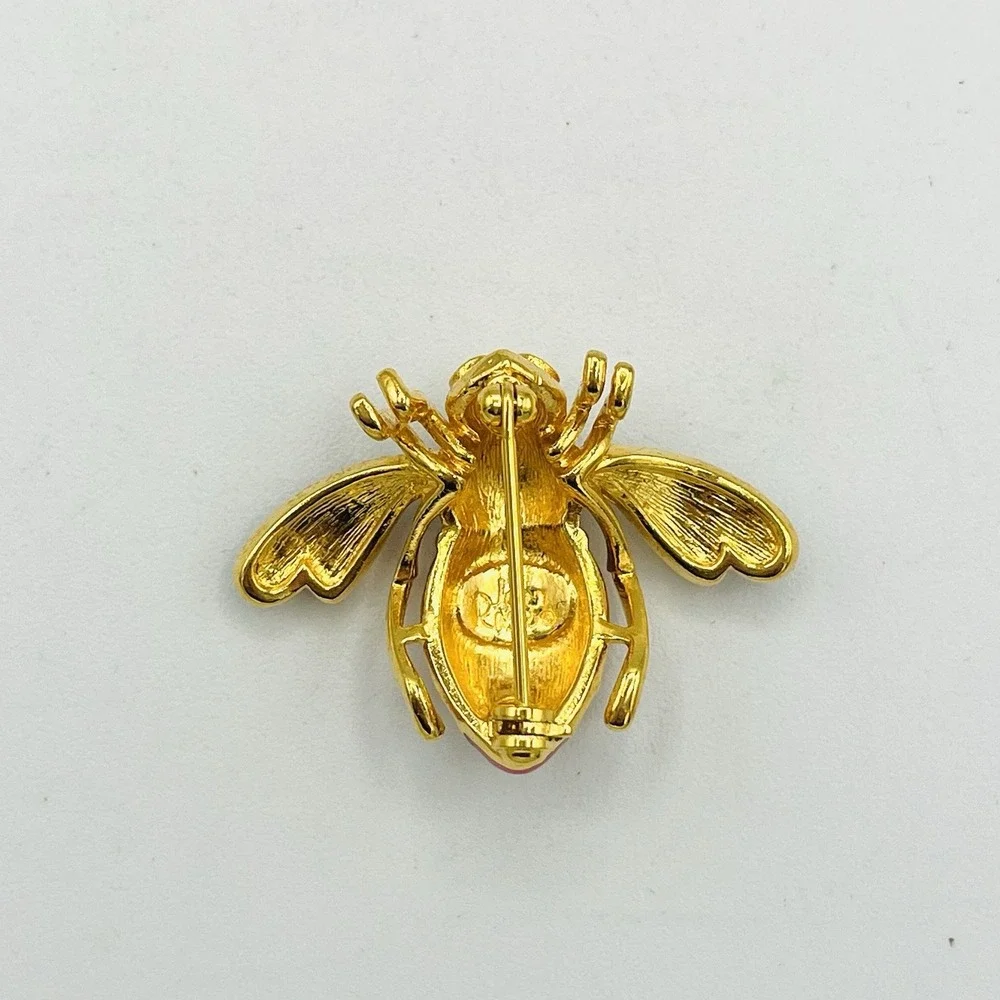 Joan Rivers American Flag Bee Pin Brooch Crystal 4th July Patriotic USA Gold